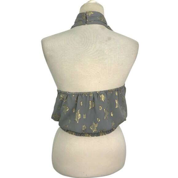 Ramy Brook Louise Metallic Star Silk Blend Halter Top Gray Gold XS NWOT $295 - Picture 9 of 9
